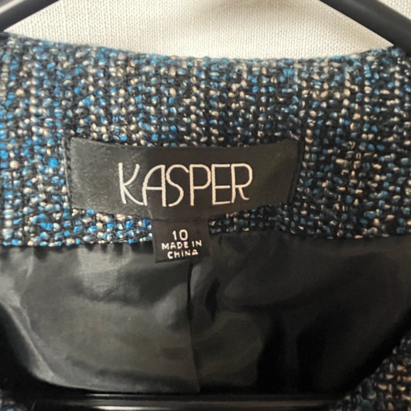 Vintage Kasper Women's Blue Tweed Blazer Wool Blend - Picture 5 of 7
